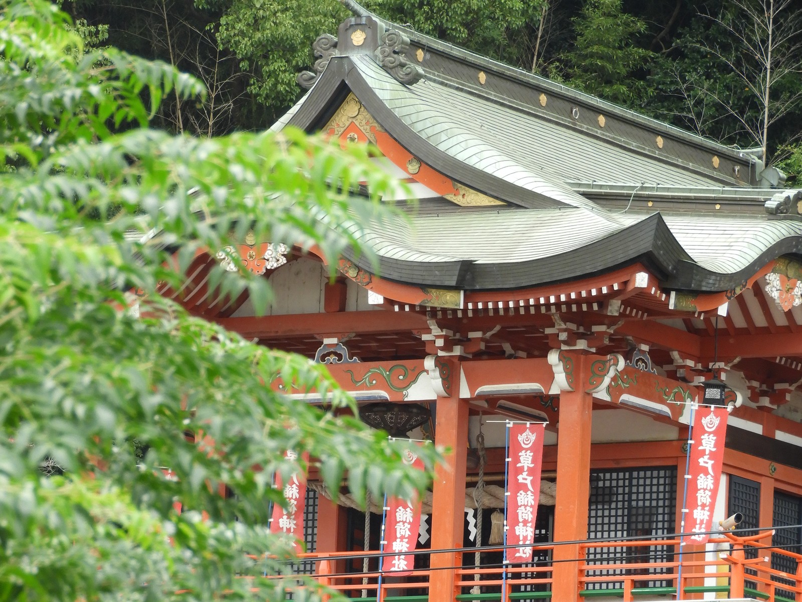 木の葉ごしに見た草戸稲荷神社の社殿